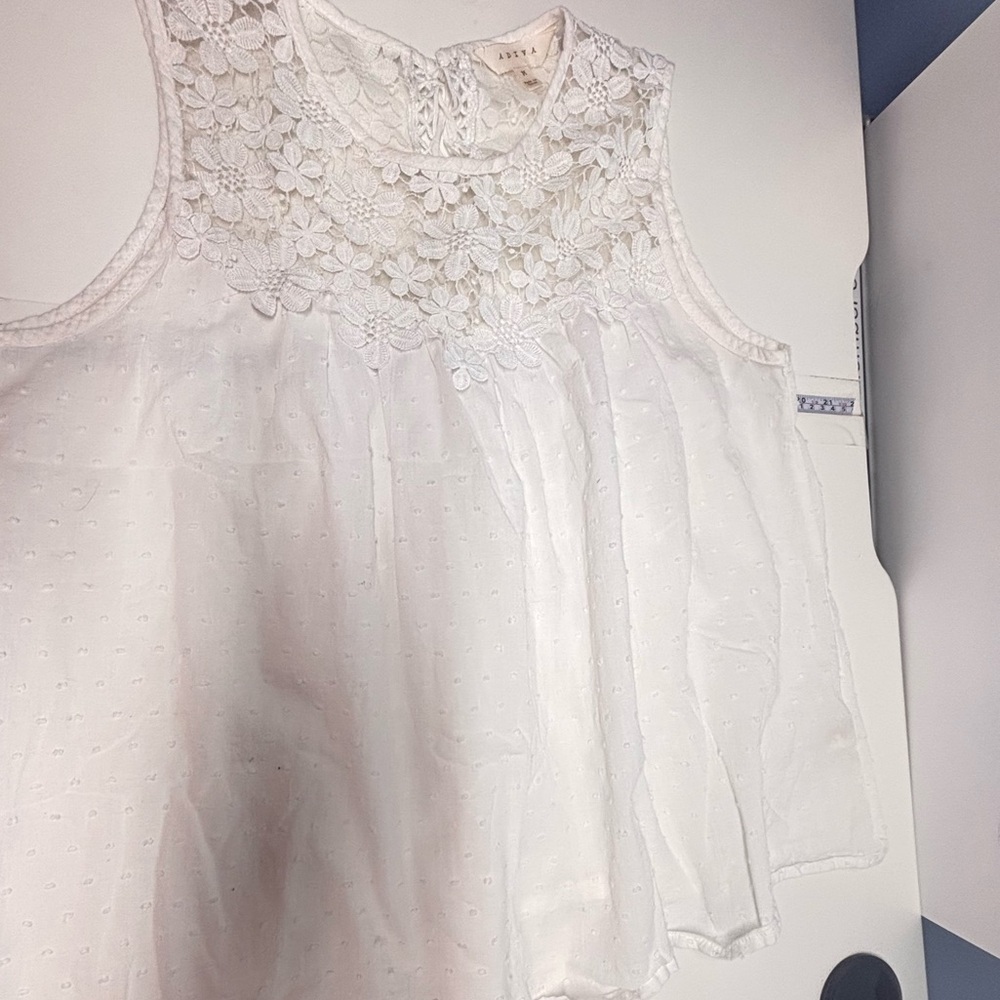 White Lace Summer Cotton Sleeveless Breathable Open Back Adjustable w string top - Picture 3 of 4